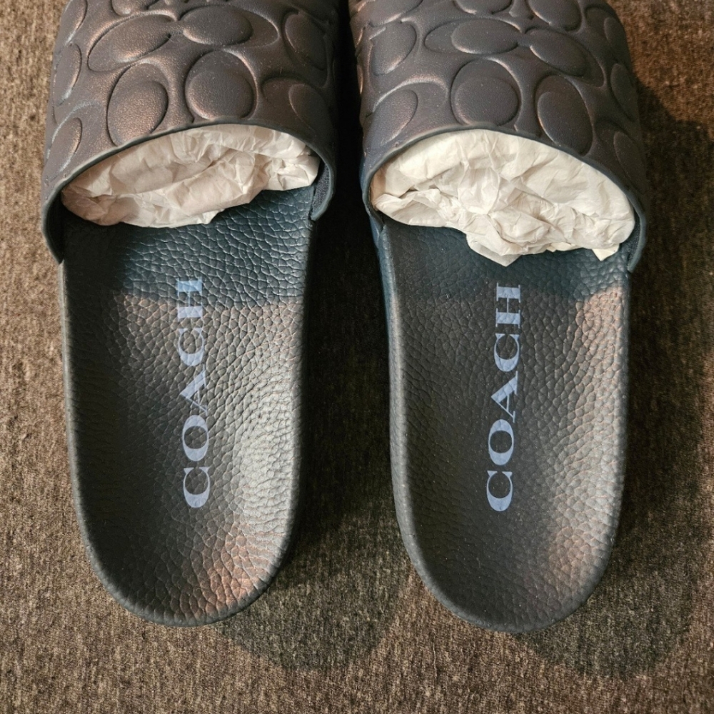 Coach Navy Blue Signature Slide Sandals - Picture 2 of 3